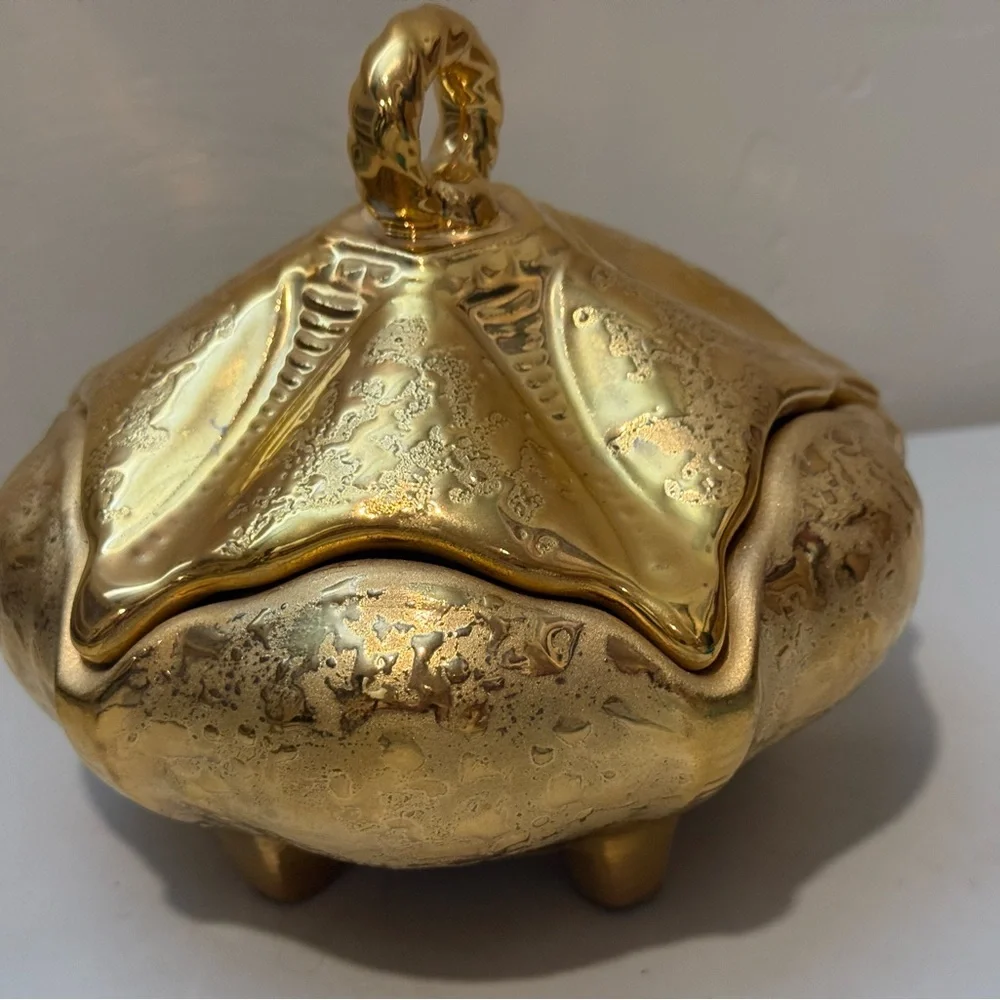 Mid-Centry Modern‎ 22 Karat Gold Ceramic Footed Candy Dish